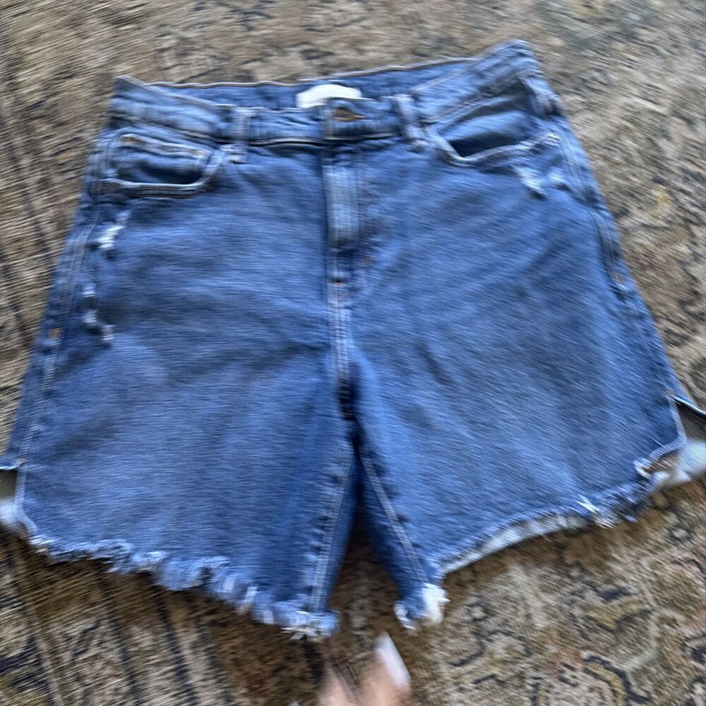 Habitual Skylar High Rise Side Slit Raw Hem Lagoon Mid Blue Wash Jean Shorts 29